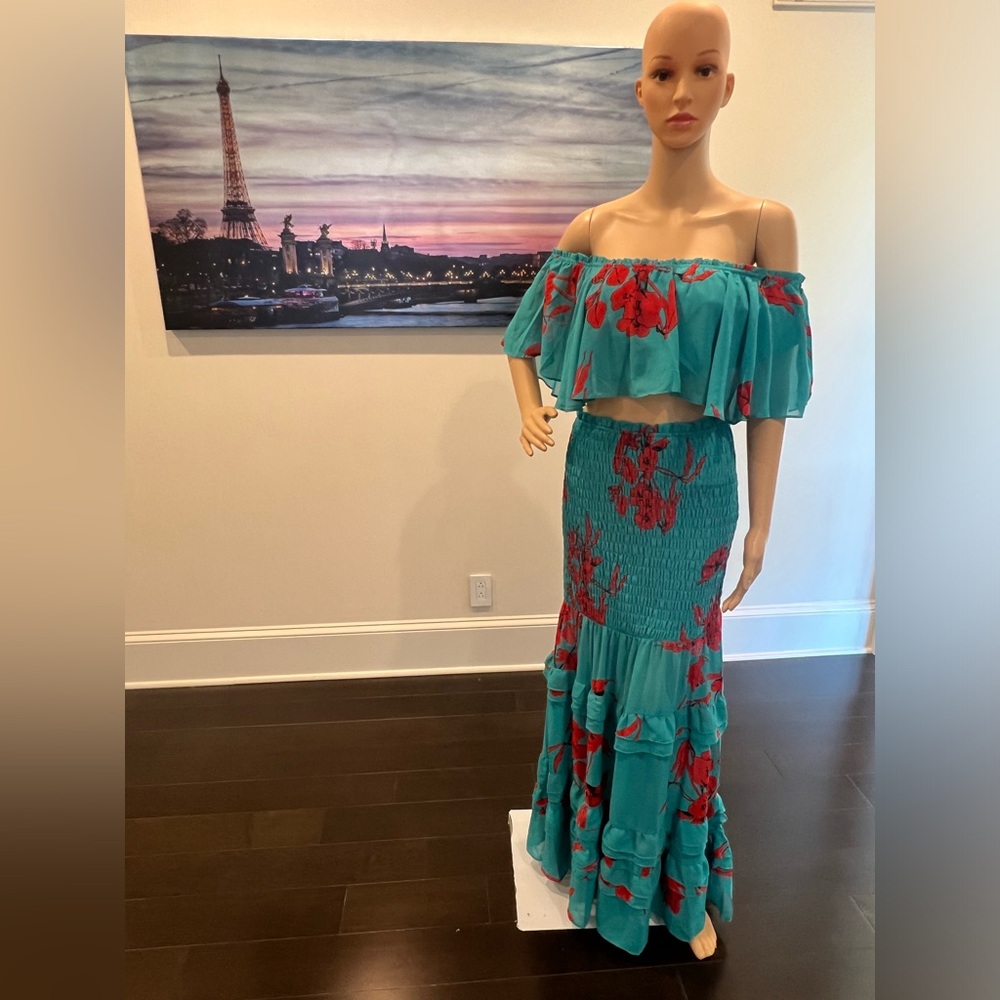Maxi two pieces, green and red summer outfit - Picture 3 of 5